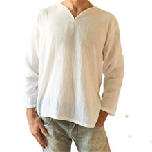 Load image into Gallery viewer, Men's Vintage White Long Sleeve T-Shirt 100% Cotton Thai Hiphop T Shirt Men V-Neck Summer Beach T-shirt Tee Tops For Man