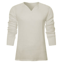 Load image into Gallery viewer, Men's Vintage White Long Sleeve T-Shirt 100% Cotton Thai Hiphop T Shirt Men V-Neck Summer Beach T-shirt Tee Tops For Man