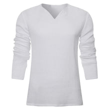 Load image into Gallery viewer, Men's Vintage White Long Sleeve T-Shirt 100% Cotton Thai Hiphop T Shirt Men V-Neck Summer Beach T-shirt Tee Tops For Man